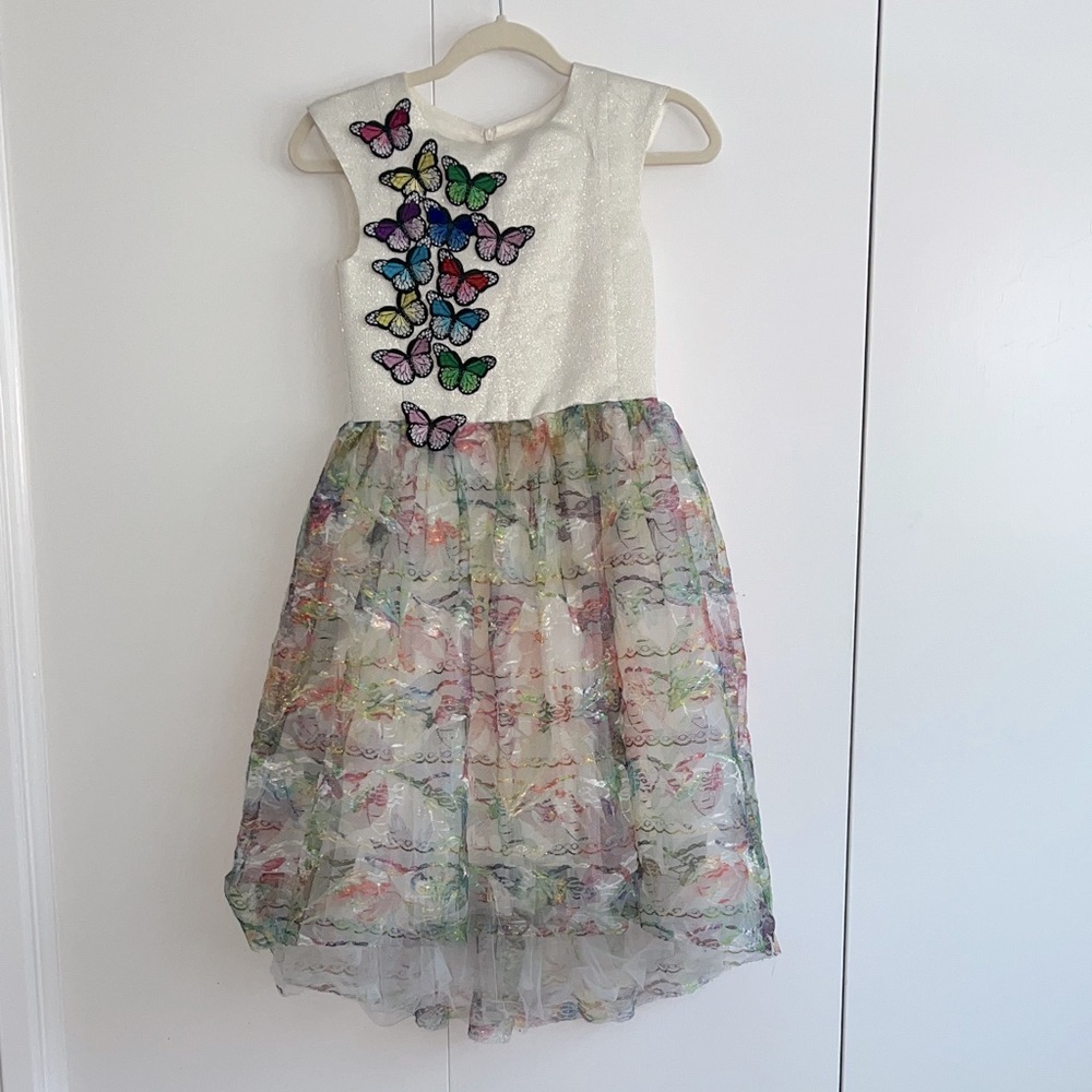 Halabaloo girls size 10 Butterfly Appliqué Dress with Colorful Skirt